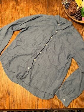 Shore Linen Men's Casual Button-Down Shirt in Dusty Blue